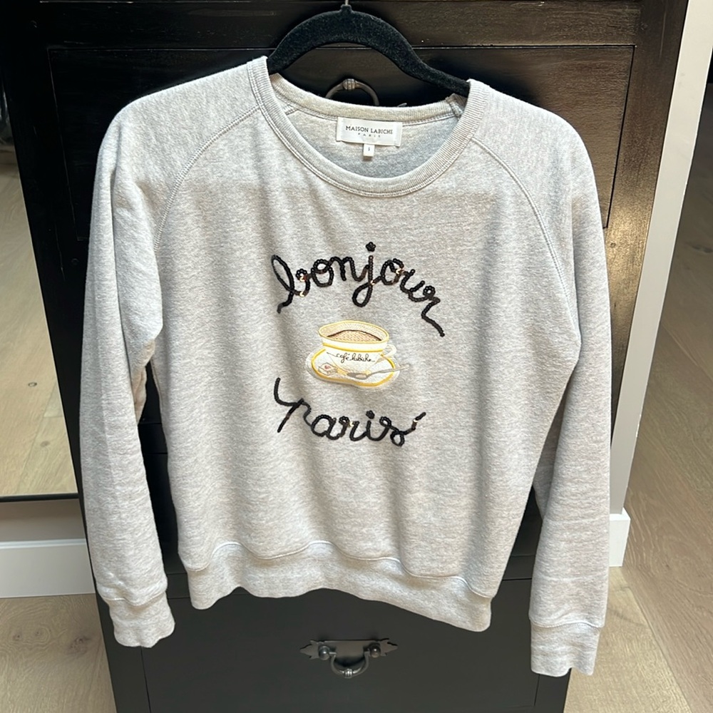 Bonjour Paris Sequin Detail Crew Sweatshirt Size Small